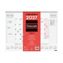 Finocam Neutro Vade Calendario - Anual 2027 - Mes Vista - 420x310mm - Espiral Doble - Papel de 150g/m2 - Espacio para Escribir - Color Rojo y Blanco