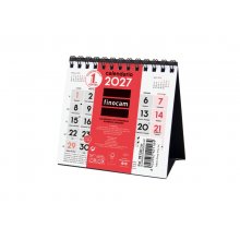 Finocam Neutro Calendario de Sobremesa - Anual 2027 - Mes Vista - Formato XXS - 110x100mm - Espiral Doble - Papel de 120g/m2 - Numeros Grandes - Color Rojo y Blanco