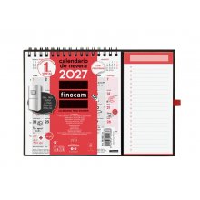Finocam Neutro Calendario con Iman - Anual 2027 - Mes Vista - Formato XS - 140x150mm - Base 220x160mm - Espiral Doble - Papel de 120g/m2 - Espacio para Escribir - Color Rojo y Blanco