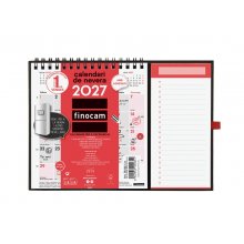 Finocam Neutro Calendario con Iman en Catalan - Anual 2027 - Mes Vista - Formato XS - 140x150mm - Base 220x160mm - Espiral Doble - Papel de 120g/m2 - Espacio para Escribir - Color Rojo y Blanco