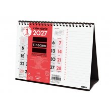Finocam Neutro Calendario de Sobremesa - Anual 2027 - Mes Vista - Formato S - 210x150mm - Espiral Doble - Papel de 120g/m2 - Numeros Grandes - Color Rojo y Blanco