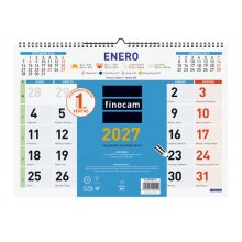 Finocam Color Calendario de Pared - Anual 2027 - Mes Vista - Formato L - 430x310mm - Espiral Doble - Papel de 120g/m2 - Color Azul y Blanco Finocam Color Calendario de Pared - Anual 2027 - Mes Vista - Formato L - 430x310mm - Espiral Doble - Papel de 120g/m2 - Color Azul y Blanco