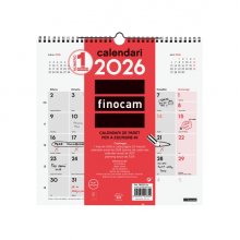 Finocam Calendario de Pared en Catalan - Anual 2026 - 300x5x310mm - Espacio para Escribir - Color Blanco y Rojo
