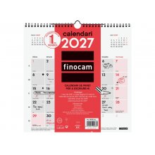 Finocam Neutro Calendario de Pared en Catalan - Anual 2027 - Mes Vista - 300x300mm - Espiral Doble - Papel de 120g/m2 - Espacio para Escribir - Color Rojo y Blanco