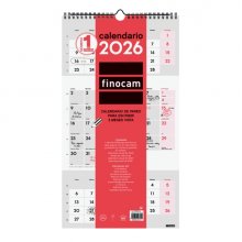 Finocam Calendario de Pared - Anual 2026 - Espacio para Escribir - 236x8x440mm - 3 Meses Vista - Color Blanco y Rojo