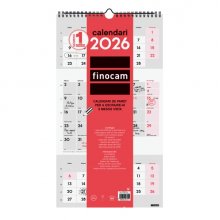 Finocam Calendario de Pared en Catalan - Anual 2026 - Espacio para Escribir - 236x8x440mm - 3 Meses Vista - Color Blanco y Rojo