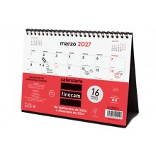 Finocam Neutro Calendario de Sobremesa - 16 Meses - Mes Vista - Formato S - 210x150mm - Espiral Doble Metalica - Papel de 120g/m2 - Listado de Festivos - Color Rojo/Blanco