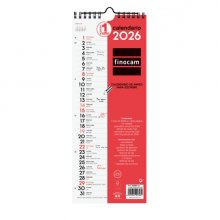 Finocam Calendario de Pared - Anual 2026 - Formato Largo M - 130x5x335mm - Espacio para Escribir - Color Blanco y Rojo