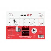 Finocam Neutro Bloc Calendario con Iman - 16 Meses - Mes Vista - Formato S - 210x150mm - Listado de Festivos - Papel de 120g/m2 - Listado de Festivos - Color Rojo/Blanco