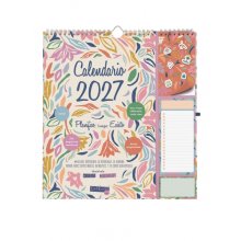 Finocam Talkual Calendario de Pared - Anual 2027 - Mes Vista - 300x340mm - Espiral Doble - Papel de 140g/m2 - Espacio para Escribir - Pegatinas Tematicas