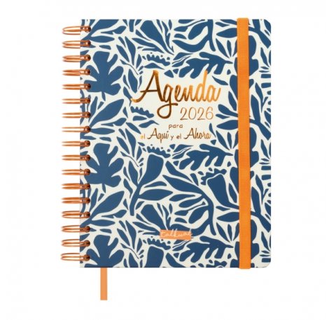 Finocam Talkual Agenda de Espiral - Anual 2026 - Tapa Dura - Cierre de Goma - Formato 1/4 - 155x217mm - 1 Dia por Pagina - Color Azul y Naranja