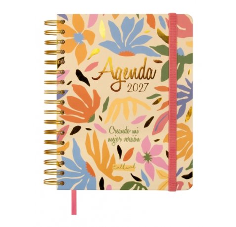 Finocam Talkual Version Agenda - Anual 2027 - 1 Dia por Pagina - 155x217mm - Espiral Doble - Tapa Dura - Goma Elastica - Papel de 80g/m2 - Cinta Punto - Notas Adhesivas Surtidas - Multicolor