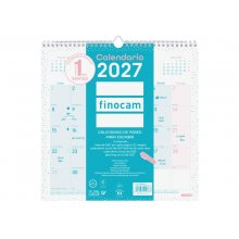 Finocam Chic Calendario de Pared - Anual 2027 - Mes Vista - 300x300mm - Espiral Doble - Papel de 120g/m2 - Espacio para Escribir - Color Turquesa Finocam Chic Calendario de Pared - Anual 2027 - Mes Vista - 300x300mm - Espiral Doble - Papel de 120g/m2 - Espacio para Escribir - Color Turquesa