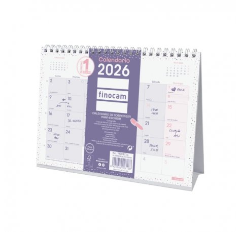 Finocam Chic Calendario de Sobremesa - Anual 2026 - 210x70x155mm - Espacio para Escribir - Color Morado