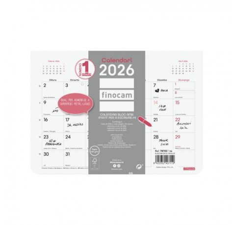 Finocam Chic Calendario Imantado en Catalan - Anual 2026 - Bloc Encolado - 210x6x150mm - Espacio para Escribir - Color Blanco