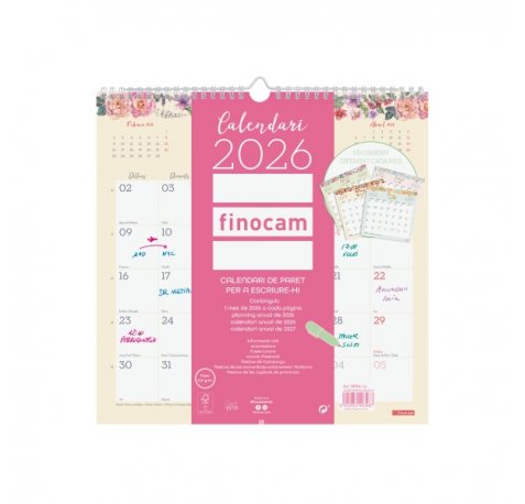 Finocam Design Calendario de Pared en Catalan - Anual 2026 - 300x5x310mm - Color Surtidos