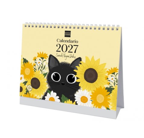 Finocam Sarah Meyer-Delius Calendario de Sobremesa - Anual 2027 - Mes Vista - Formato S - 210x150mm - Espiral Doble - Papel de 170g/m2 - Ilustraciones Surtidas - Espacio para Notas