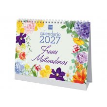 Finocam Frases Motivadoras Calendario de Sobremesa - Anual 2027 - Mes Vista - Formato S - 210x150mm - Espiral Doble - Papel de 170g/m2 - Ilustraciones Surtidas - Espacio para Notas