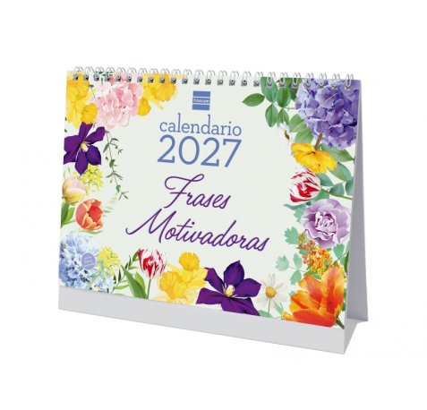 Finocam Frases Motivadoras Calendario de Sobremesa - Anual 2027 - Mes Vista - Formato S - 210x150mm - Espiral Doble - Papel de 170g/m2 - Ilustraciones Surtidas - Espacio para Notas