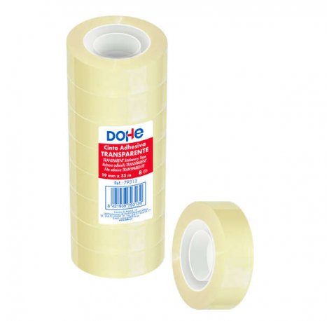 Dohe Pack de 8 Cintas Adhesivas Transparente de Polipropileno 19mm x 33m