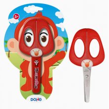Dohe Tijera Escolar para Niños - Acero Inoxidable - Puntas Redondeadas - Funda para las Hojas - Diseño Mono