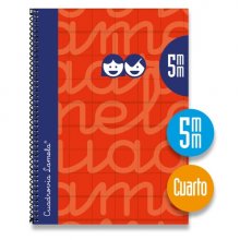 Lamela Cuaderno Espiral con 80 Hojas de 70g/m2 con Margen - Formato Cuarto - Pauta Cuadrovia de 5mm - Cubierta Extra Dura - Papel Offset Blanco Extra - Color Rojo