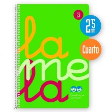 Lamela Cuaderno Espiral con 80 Hojas de 90g/m2 con Margen - Formato Cuarto - Pauta Cuadrovia de 2.5mm - Cubierta Extra Dura - Papel Offset Blanco Extra - Color Verde