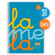 Lamela Cuaderno Espiral con 80 Hojas de 90g/m2 con Margen - Formato Cuarto - Pauta Cuadrovia de 3mm - Cubierta Extra Dura - Papel Offset Blanco Extra - Color Azul