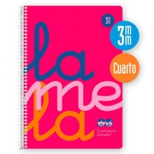 Lamela Cuaderno Espiral con 80 Hojas de 90g/m2 con Margen - Formato Cuarto - Pauta Cuadrovia de 3mm - Cubierta Extra Dura - Papel Offset Blanco Extra - Color Rosa