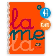 Lamela Cuaderno Espiral con 80 Hojas de 90g/m2 con Margen - Formato Cuarto - Pauta Cuadrovia de 4mm - Cubierta Extra Dura - Papel Offset Blanco Extra - Color Naranja