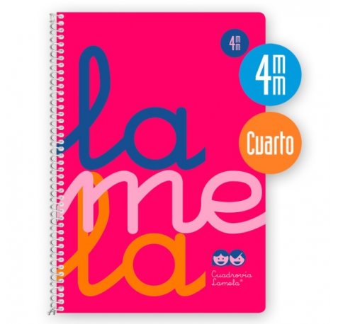 Lamela Cuaderno Espiral con 80 Hojas de 90g/m2 con Margen - Formato Cuarto - Pauta Cuadrovia de 4mm - Cubierta Extra Dura - Papel Offset Blanco Extra - Color Rosa