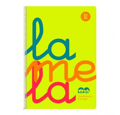 Lamela Cuaderno Espiral con 80 Hojas de 90g/m2 con Margen - Formato Cuarto - Pauta Cuadrovia de 5mm - Cubierta Extra Dura - Papel Offset Blanco Extra - Color Amarillo