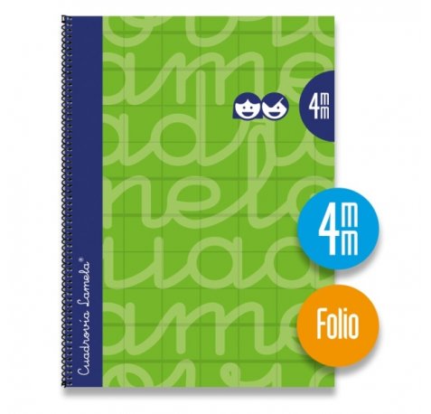 Lamela Cuaderno Espiral con 80 Hojas de 90g/m2 con Margen - Formato Folio - Pauta Cuadrovia de 4mm - Cubierta Extra Dura - Papel Offset Blanco Extra - Color Verde