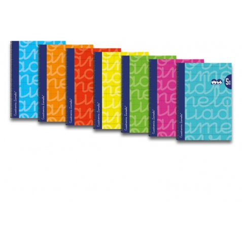 Lamela Pack de 6 Cuadernos de Espiral con 80 Hojas de 90g/m2 con Margen - Formato Folio - Pauta Cuadrovia de 5mm - Cubierta Extra Dura - Papel Offset Blanco Extra - Colores Surtidos