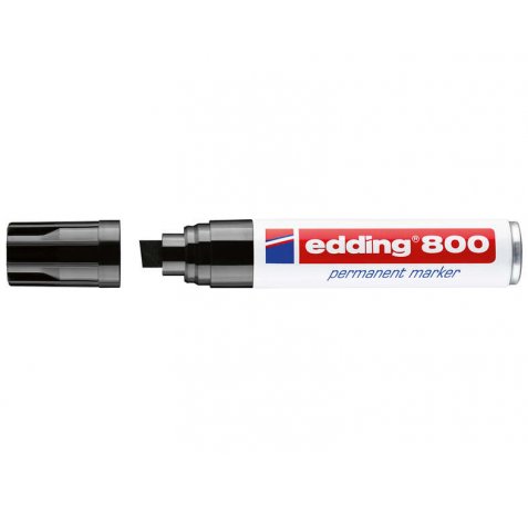 Edding 800 Rotulador Permanente - Punta Biselada - Trazo entre 4 y 12 mm. - Recargable - Secado Instantaneo - Color Negro (5 uds)