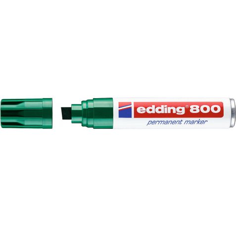 Edding 800 Rotulador Permanente - Punta Biselada - Trazo entre 4 y 12 mm. - Recargable - Secado Instantaneo - Color Verde (5 uds)