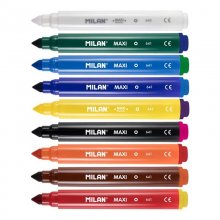 Milan Maxi Magic Pack de 8 Rotuladores de Colores + 2 Rotuladores Magicos - Punta Conica 7.5mm - Tinta al Agua - Lavable - Colores Surtidos