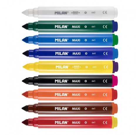Milan Maxi Magic Pack de 8 Rotuladores de Colores + 2 Rotuladores Magicos - Punta Conica 7.5mm - Tinta al Agua - Lavable - Colores Surtidos