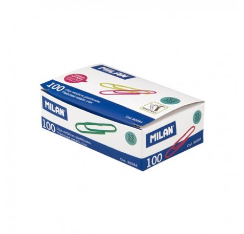 Milan Caja de 100 Clips Metalicos Plastificados 33mm - Colores Surtidos