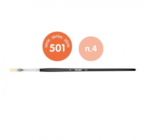 Milan 501 Pack de 6 Pinceles Planos Numero 4 - Bolsa con Colgador - Cerda Natural - Color Negro