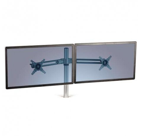 Fellowes Accesorio Brazo Doble para Estación de Trabajo Lotus - Ajustable en Altura - Hasta 26 Pulgadas y 5.8kg - Color Plata