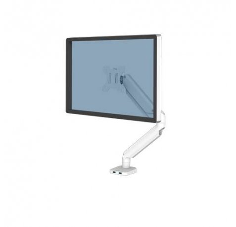 Fellowes Platinum Series Brazo para Monitor Individual - Ajustable con Muelle de Gas - 2 Puertos USB - Sistema de Gestion de Cables - Color Blanco