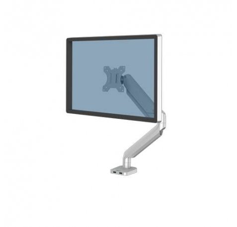 Fellowes Platinum Series Brazo para Monitor Individual - Ajustable con Muelle de Gas - 2 Puertos USB - Sistema de Gestion de Cables - Color Plata
