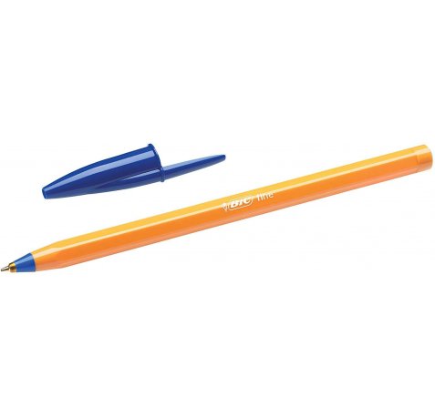 Bic Cristal Original Fine Boligrafo de Bola - Punta Redonda de 0.8mm - Trazo de 0.30mm - Tinta con Base de Aceite - Cuerpo Naranja - Color Azul (20 uds)