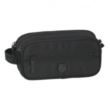 Safta F.C.Barcelona Premium Neceser Compacto de 2L - 2 Compartimentos con Cremallera - Asa Lateral - Bolsillo Frontal - 210x100x80mm - Color Negro