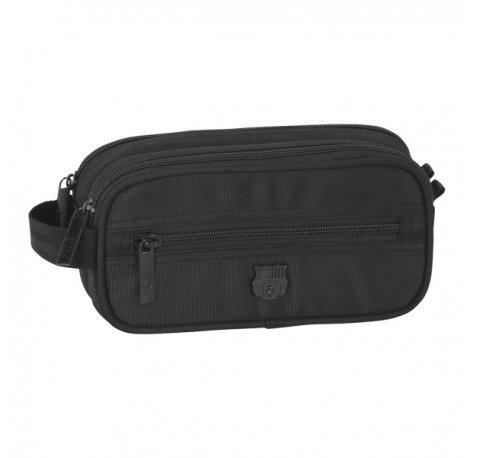 Safta F.C.Barcelona Premium Neceser Compacto de 2L - 2 Compartimentos con Cremallera - Asa Lateral - Bolsillo Frontal - 210x100x80mm - Color Negro