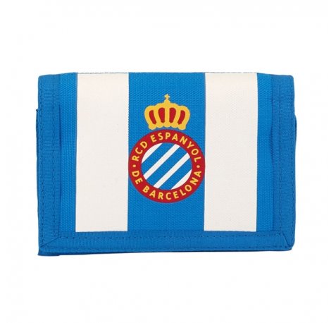 Safta RCD Espanyol Billetera - Cierre con Velcro - Multiples Compartimentos - Bolsillo para Monedas - 125x95mm - Color Azul y Blanco