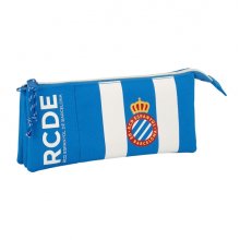 Safta RCD Espanyol Portatodo - 3 Compartimentos con Cremalleras - Bolsillo Interior - 0.6L - 220x30x120mm - Color Azul y Blanco
