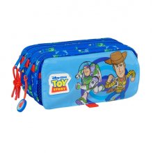 Safta Toy Story Good Vibes Portatodo - 3 Compartimentos con Cremalleras - Bolsillo Frontal - Cinta Adaptable - 1.72L - 215x80x100mm - Color Azul