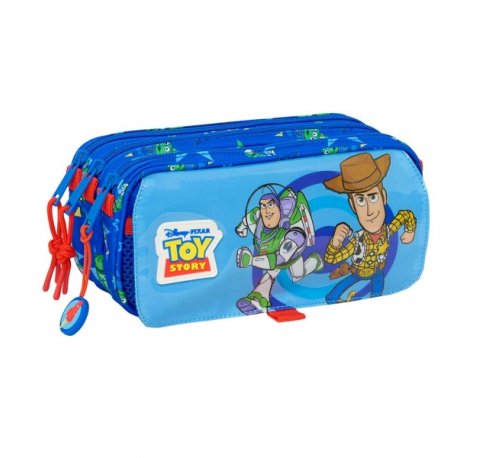 Safta Toy Story Good Vibes Portatodo - 3 Compartimentos con Cremalleras - Bolsillo Frontal - Cinta Adaptable - 1.72L - 215x80x100mm - Color Azul